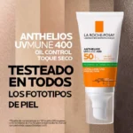 La Roche Posay - Bloqueador Solar Anthelios UV Mune 400 Oil Control Gel Crema Sin Color SPF50+ 50ml - Imagen 2